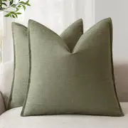 Decorative Linen Soild Throw Pillow Covers ,Boho Farmhouse Pillowcase for Sofa Home Decor（Pack of 2，Green）