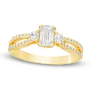 0.88 CT. T.W. Emerald-Cut Natural Diamond Split Shank Engagement Ring in Solid 14K Gold
