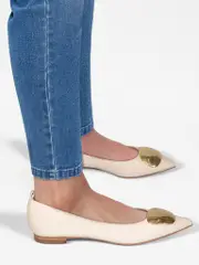 Beige Leather Point Toe Flats