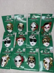 12 Vintage Mardi Gras New Orleans Porcelain Hand Painted Mask ORNAMENTS 2”