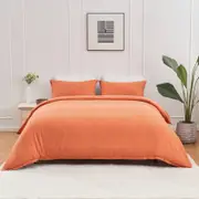 LINENOVA Cotton Waffle Duvet Doona Quilt Cover Set - Super King,Rust