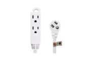 6Ft 16/3 Grounded 3-Outlet Flat Angle Power Extension Cord White