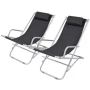 2pcs Outdoor Sun Chairs Beach Deck Lounge Camping Folding Recliner Steel