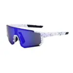 Ink Dot White Frame Blue Mirrored Sports Sunglasses | UV400 Protection & Lightwe