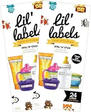 Lil' Labels Bottle Labels Write-On Name Self-Laminating Waterproof Baby Bottle Label for Daycare Plus 2 Bonus Gifts Animal Friends Set of 2