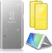 [TiHen] Compatible Samsung Galaxy S20 Fan Edition Mirror Case - 360 Degrees Protective Slim Fit Electroplate Standing PC Flip Cover With Tempered Glass Film and Kickstand - Silver