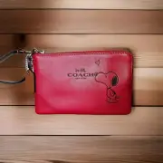 Coach x Snoopy Peanuts Wristlet Classic Red Leather Bag Limited Edition NWT