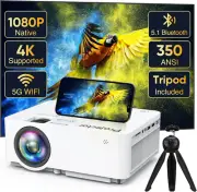 Native 1080P Projector with 5G Wifi Bluetooth (With Tripod), 4K Supported Home P