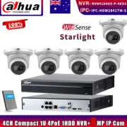 Dahua 4CH 4POE NVR 4K Starlight Wizsense IPC-HDW2841TM-S IP Camera Systems Lot