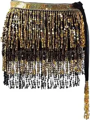 [Generic] Tassel Belly Dance Short Hip Scarf for Women Sequin Fringe Skirt Shiny Clothes Fashion Sequin Skirt for Costume Accessories Festival Women