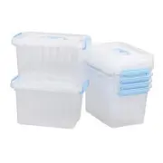 6 Quart Clear Storage Bins with Lid, Plastic Stackable Storage Container Blue