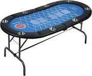 kurriuwu 8-Player Portable Poker Table w/Padded Rail & Deep Cup Holders - MDF, Collapsible, 70.87" L x 35.43" W x 29.92" H Blue