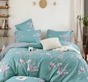 Essina Double Bed Quilt Cover Set – 3 Pcs Quilt Cover Set – Doona Cover and Pillow Shams – Double Quilt Cover Cotton 620 Thread Count – Luxurious Cotton Duvet Cover Set – Sakura
