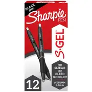 Sharpie S-Gel Retractable Gel Pens 0.7mm Black 12 Pack