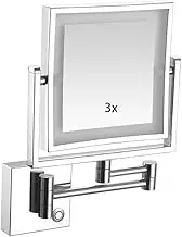 Lighted Wall Mounted Makeup Mirror, Double-Sided 1X/3X Magnifying Mirror,360 Rotation Extension Foldable Arm, Vanity Mirror with LightsSilver,Plug in