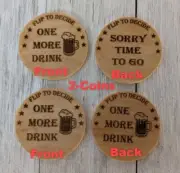 2 Pcs Decision Coins | Flip to Decide | One More Drink | Wood Token | Bar Coin