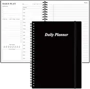 Heveboik Daily Planner Undated - B5 To Do List Notebook Hourly Schedules, Spiral Appointment for Women and Men, PVC Hardcover, Inner Pocket, Elastic Closure, 7/'' x 10/'', Black (HEVE-DAILY-B5-BLACK)