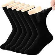 [Funtery] 6 Pairs Non Binding Loose Fit Socks Ankle Socks Seamless Socks Wide Thin Crew Socks with No Elastic Top for Men Women, Plus