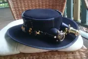 BLACK SUEDE LEATHER COSPLAY / NIELSEN STEAMPUNK / GOTH HAT W. AVIATOR GOGGLES