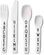Design Letters 20201301WHITE Alphabet Kids 4-Piece Cutlery Set with Knife, Fork, Spoon & Teaspoon, Tritan
