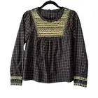 J. Crew Womens Multicolor Plaid Embroidered Peasant Long Sleeve Blouse Size XS