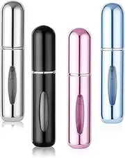 Pack of 4 5 ml Mini Perfume Atomiser, Portable Refillable Atomiser, Empty Spray Bottles with Window for Travel, Handbag, Perfume Filler Aluminium