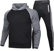 [Generic] Men's Winter Outdoor Sports Set Solid Color And fleece Warm Hoodie And Pants Two Piece Set