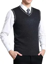 [Generic] Mens Pullover Sweater Vest Relaxed Fit V Neck Sleeveless Knitted Pullover Casual Lightweight Wool Blended Vest
