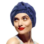 Women Satin Sleeping Cap Wrap Hair Bonnet Turban Elastic Headwear - Navy