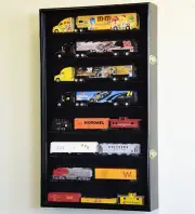 Train Display Case HO Scale Black Cab Truck Car Trailer Rig Diecast Wood Cabinet