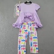 Baby Girls Pants Set Purple Bunny Print Shirt Pants Headband 12-24 Months New