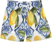 [RPLIFE] Boys Swimming Shorts, Baby Swim Trunks 2t, Sicilian Style Lemons Blue Flowers