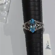 3.5 carat Marquise sky blue topaz sterling silver solitaire ring. Size 10 NWT