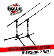 Low Profile Microphone Stand | Short Tripod Mic Stand Mount with Boom Arm & Clip