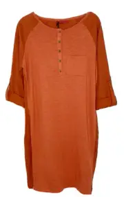 PrAna Hensley Henley Burnt Orange Tencel Roll Tab Sleeve Dress Size Small L3