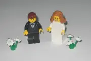 NEW LEGO WEDDING MINIFIGURES: LT BROWN HAIR BRIDE AND BROWN HAIR GROOM,BLACK TUX