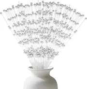 50 Pieces Pearl Floral Picks, 4mm Silver Flowers Bouquets Decorations, Pearls String Beaded Bouquet Spray Sticks for Bridal Beaded Wedding Party Table Decorations