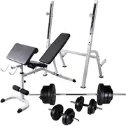 Workout Bench with Weight Rack Barbell and Dumbbell Set 60.5kg,Weightlifting Machines & Racks 92.35KG-275362