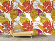 3D Pineapple Leaves Pattern Self-adhesive Removeable Wallpaper Wall Mural