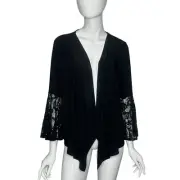 R & M Richards Black Jacket Open Front Lace Bell Sleeve Medium Formal Cardigan