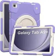 [Andnary] Case for Samsung Galaxy Tab A9+, Heavy Duty Shockproof Cover with Pencil Holder/360° Rotating Handheld Stand/Shoulder Strap, Sturdy A9 Plus Case 11" 2023 for SM-X210/X216/X218, Purple