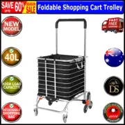 Foldable Shopping Cart Trolley Basket Luggage Grocery Portable Black 40L w/Wheel