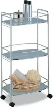 3 Tier Oval Bathroom Storage Rack/Trolley With Tempered Glass Shelf Chrome