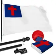 Combo Pack: 5 Ft Tangle Free Spinning Flagpole (Black) & Christian Flag