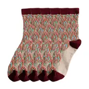 ANYSOX 5 Pairs Size 5-9 Coffee Brown Abstract Socks Retor Luxury Autumn Winter Peacock Feather Pattern Style With Soken Chaussette Femme