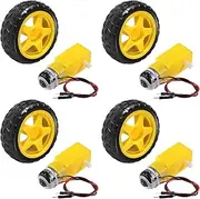 DIANN 4 Sets TT Motor DC 3-6V Gearbox Motor Dual Shaft 200RPM Ratio 1:48 Motor with Tire Wheel Kit for DIY Smart Car Robot
