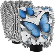 XYMZR Blue Butterfly Absorbent Microfiber Car Wash Mitt, Funny Cute Anime Scratch Free for Cars Cleaning, Home Cleaning Mitts, 2 Pack, 10.24” L x 7.09” W