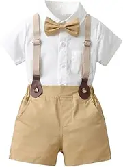 [IMEKIS] Baby Boys Formal Suit Gentleman Bowtie Romper Suspenders Shorts Wedding Tuxedo Outfit Cake Smash Christening Clothes