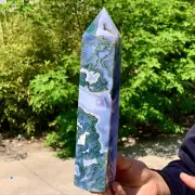2.79LB Natural green moss agate quartz obelisk crystal aura healing
