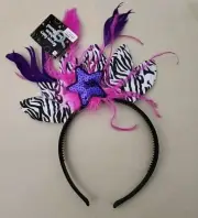 Fierce Fairy Fashion Headband Zebra Print Sequin Purple Star Feathers Plastic